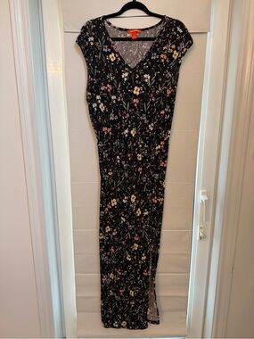 Joe Fresh Women's Floral Maxi Dress V-Neck Cap Sleeve